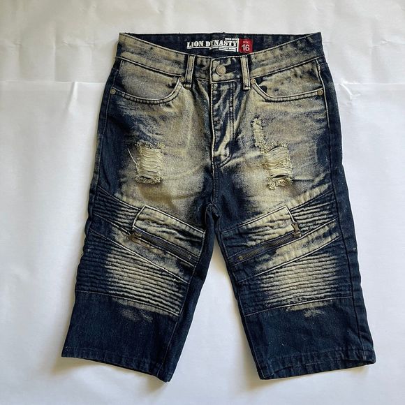Lion Dynasty Boy’s Slim Distressed Denim Shorts Size 16 - Picture 1 of 6